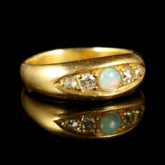 Antique Victorian Opal Diamond Ring Dated Birmingham, 1909
