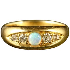 Antique Victorian Opal Diamond Ring Dated Birmingham, 1909