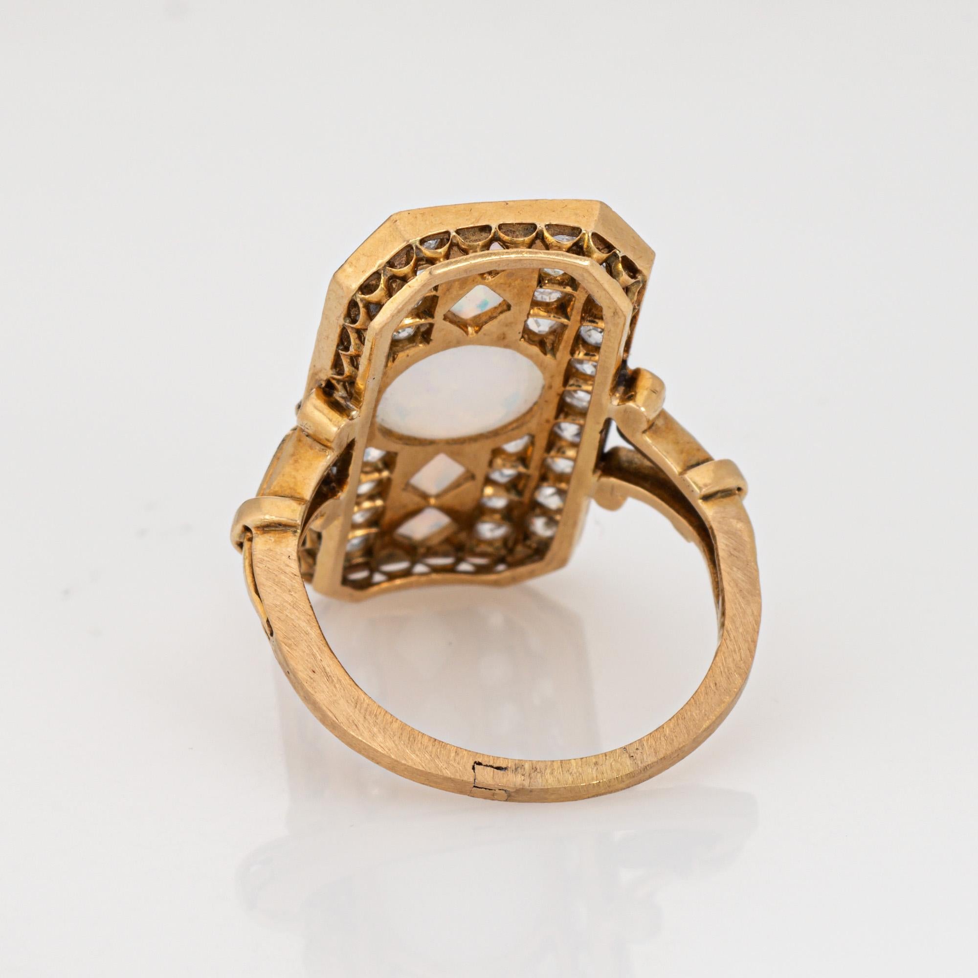 Antique Victorian Opal Diamond Ring Enamel 18k Yellow Gold 5.5 Cocktail Jewelry Bon état - En vente à Torrance, CA
