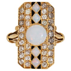 Antique Victorian Opal Diamond Ring Enamel 18k Yellow Gold 5.5 Cocktail Jewelry