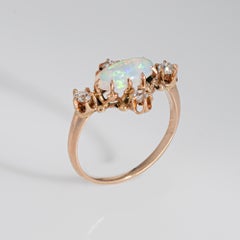 Antique Victorian Opal Diamond Ring Sz 5 14k Yellow Gold East West Jewelry