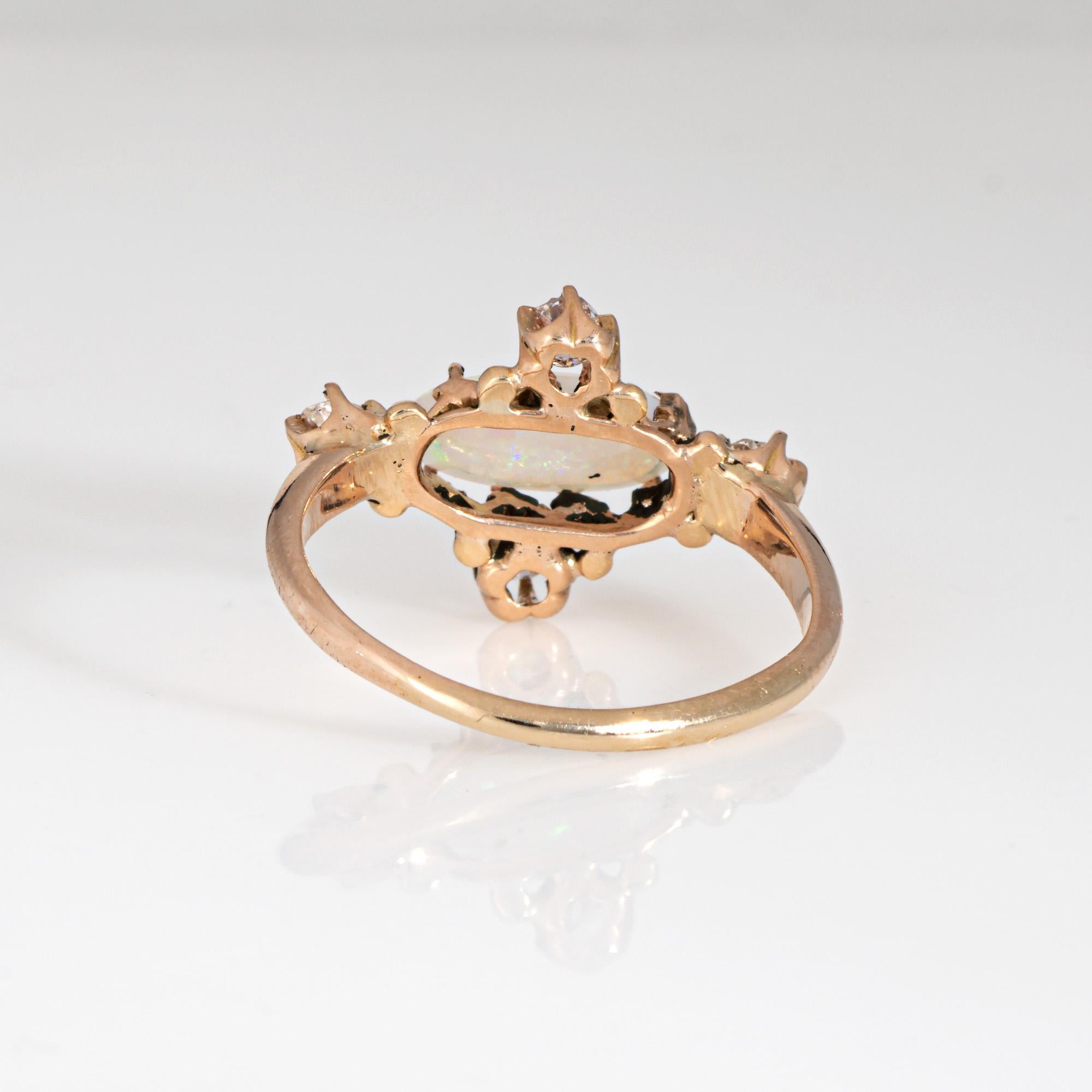 Women's Antique Victorian Opal Diamond Ring Sz 5 14k Yellow Gold East West Jewelry For Sale