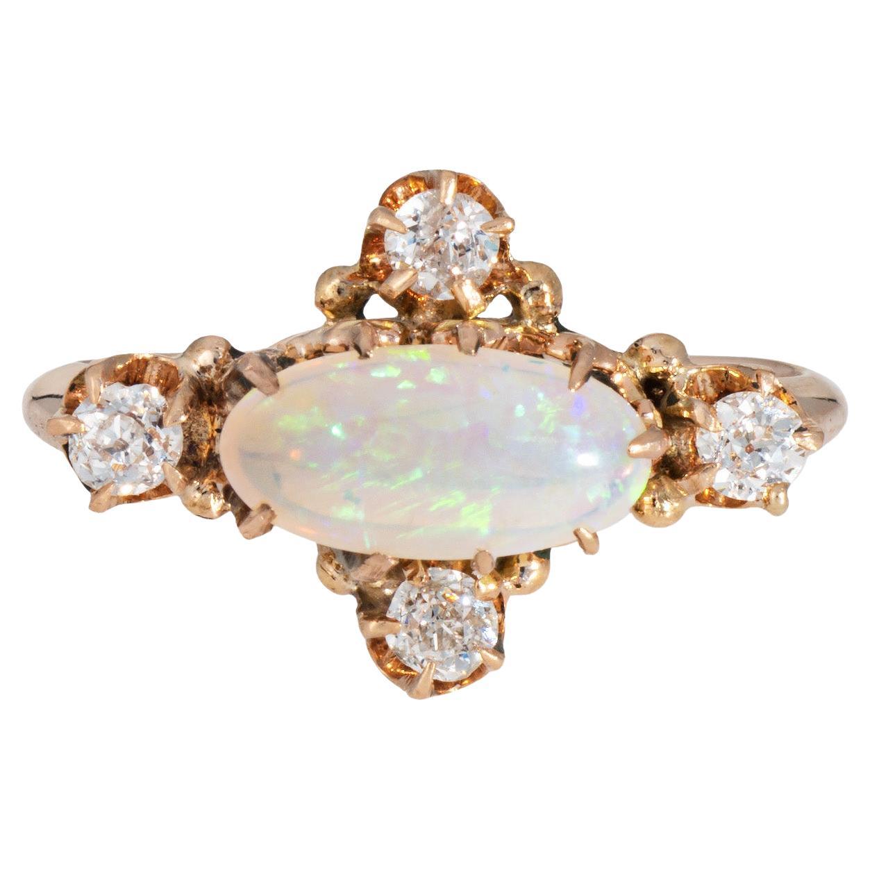 Antiguo Anillo Victoriano Ópalo Diamante Sz 5 14k Oro Amarillo East West Jewelry