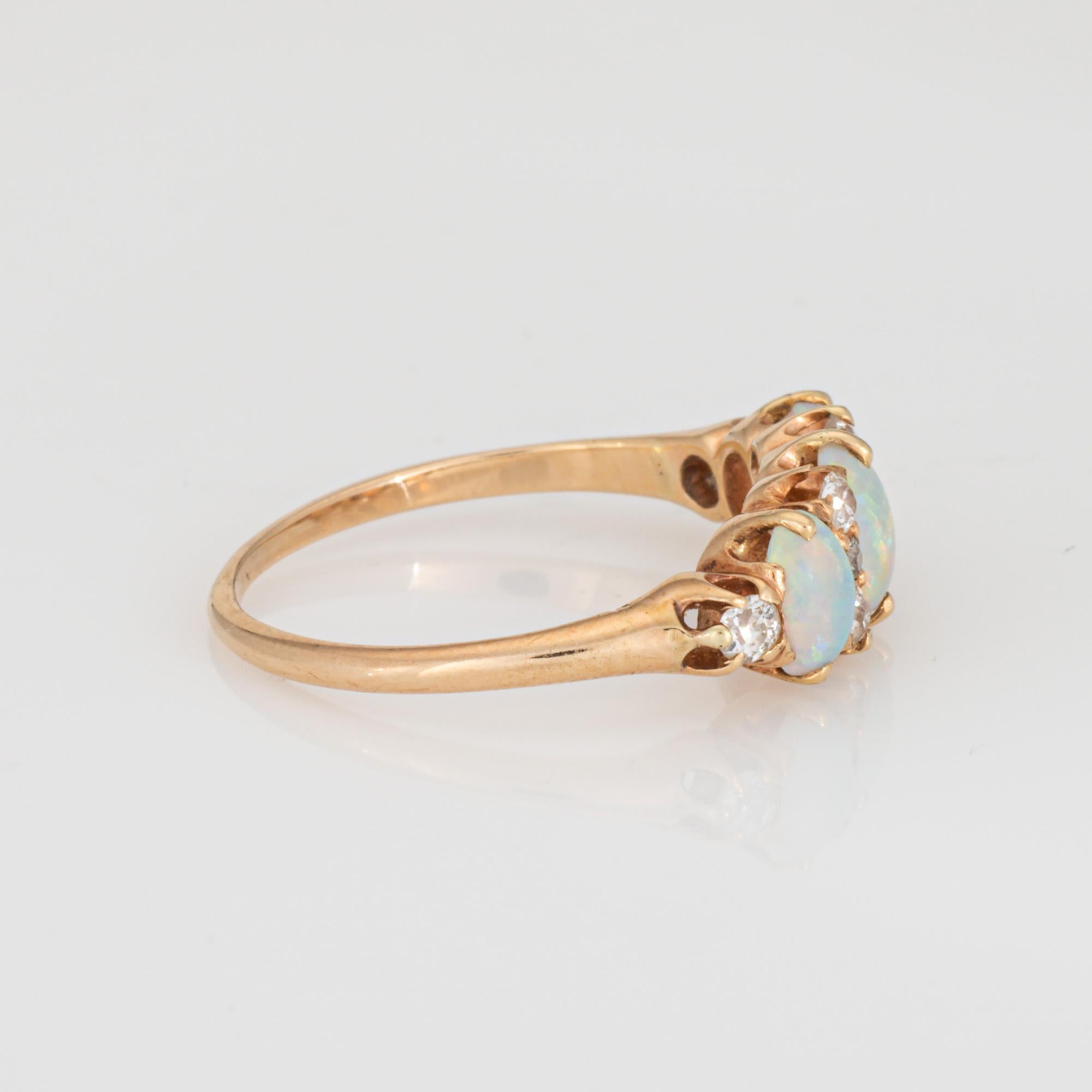 Antiker viktorianischer Opal-Diamant-Ring Trilogie 14k Gelbgold 6,5 Vintage-Schmuck (Viktorianisch)