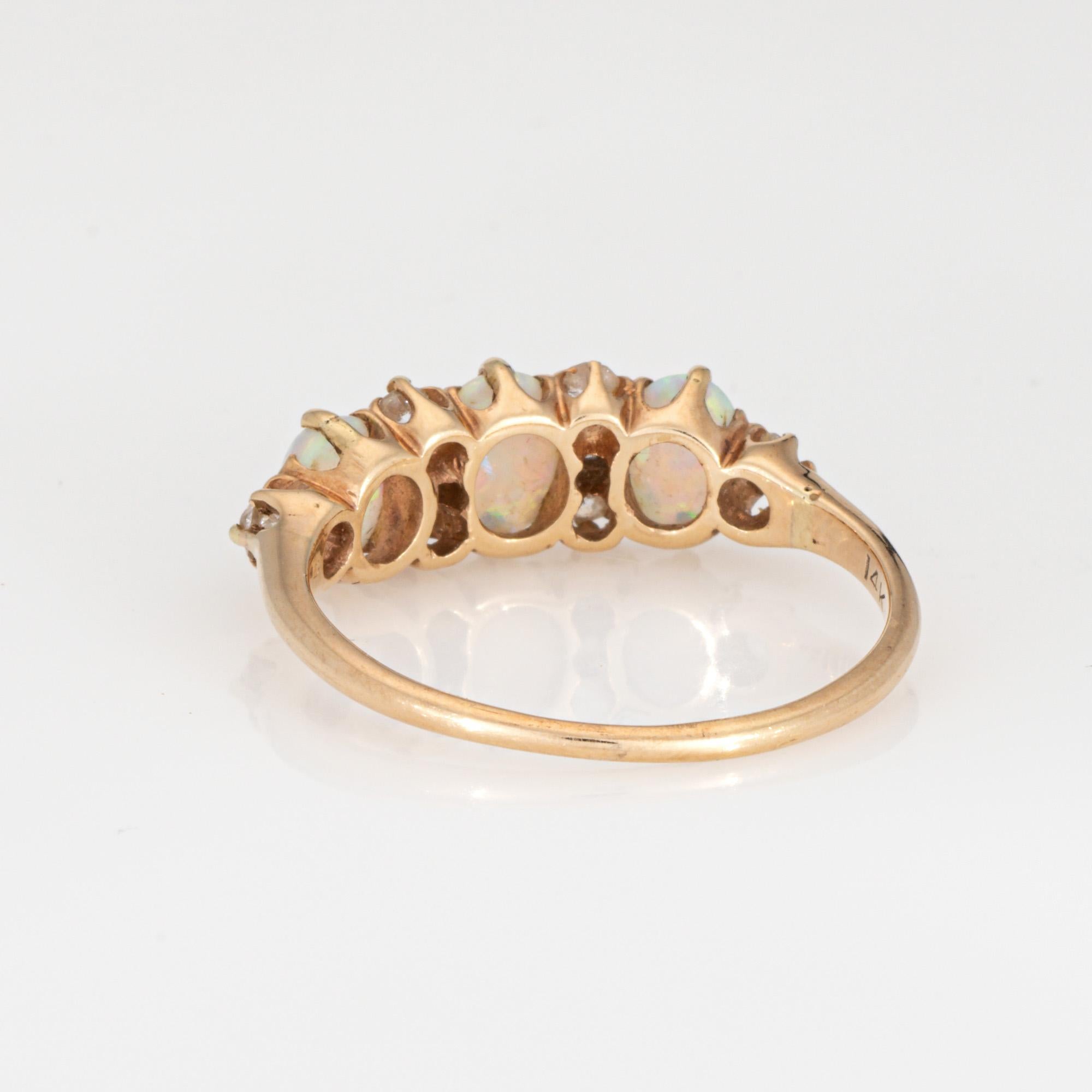 Antiker viktorianischer Opal-Diamant-Ring Trilogie 14k Gelbgold 6,5 Vintage-Schmuck im Zustand „Gut“ in Torrance, CA