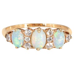Antiker viktorianischer Opal-Diamant-Ring Trilogie 14k Gelbgold 6,5 Vintage-Schmuck