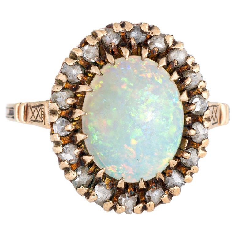 Antique Victorian Opal Diamond Ring Vintage 10 Karat Gold Oval Fine ...
