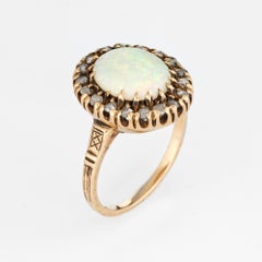 Antique Victorian Opal Diamond Ring Vintage 10 Karat Gold Oval Fine Jewelry