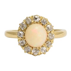 Antique Victorian Opal Diamond Round Cluster Ring