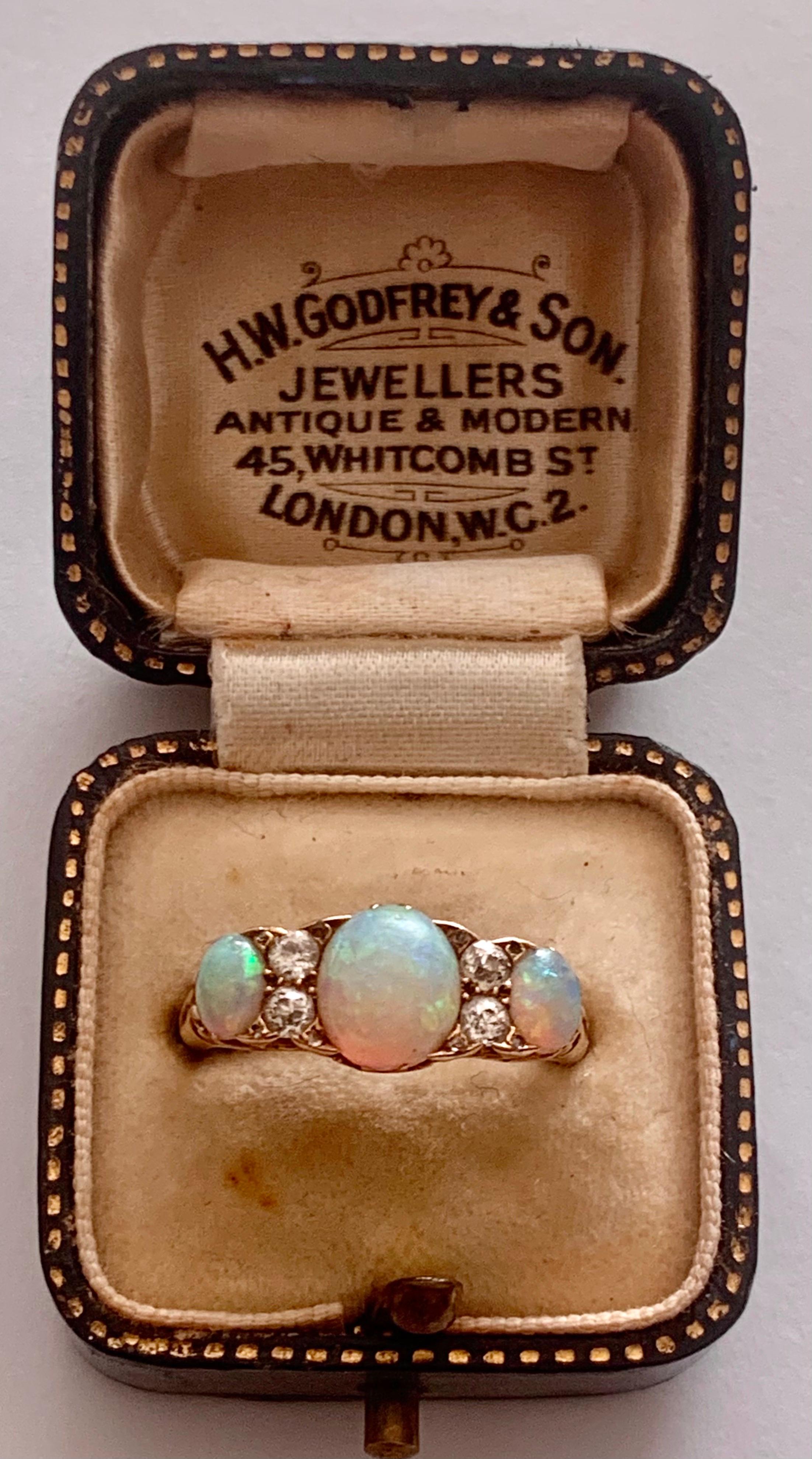 Antique Victorian Opal Diamond Trilogy Ring 18ct Gold, Circa 1900 5