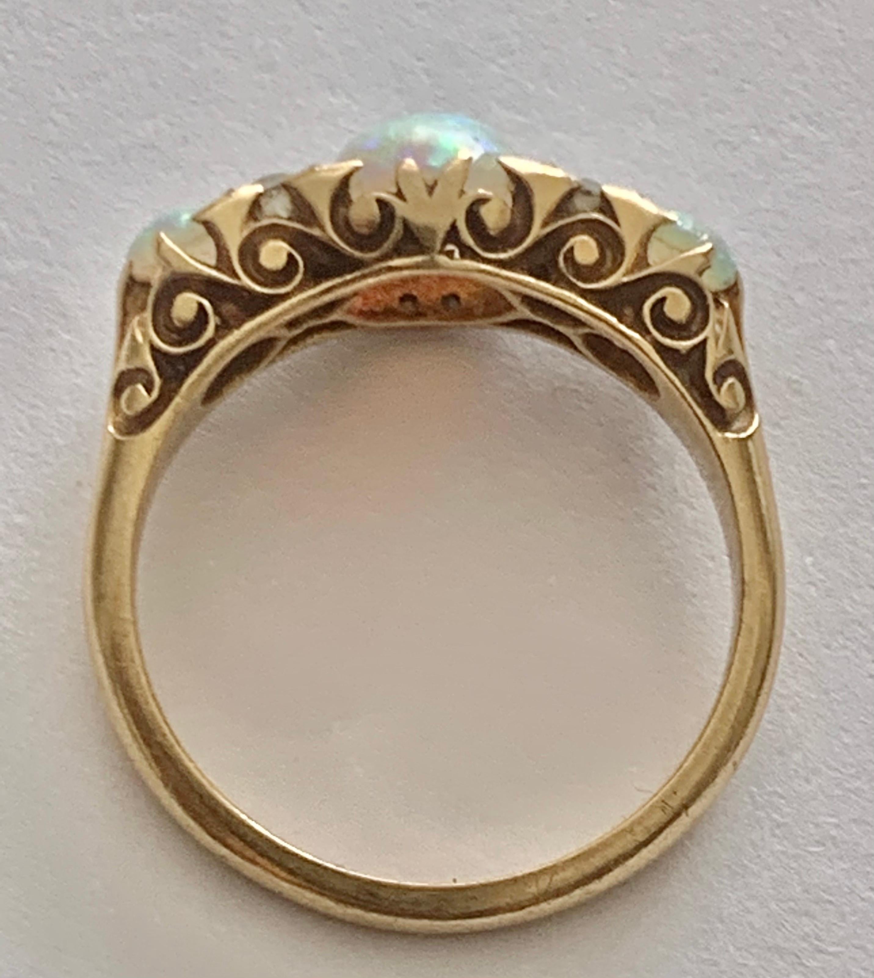 Antique Victorian Opal Diamond Trilogy Ring 18ct Gold, Circa 1900 6