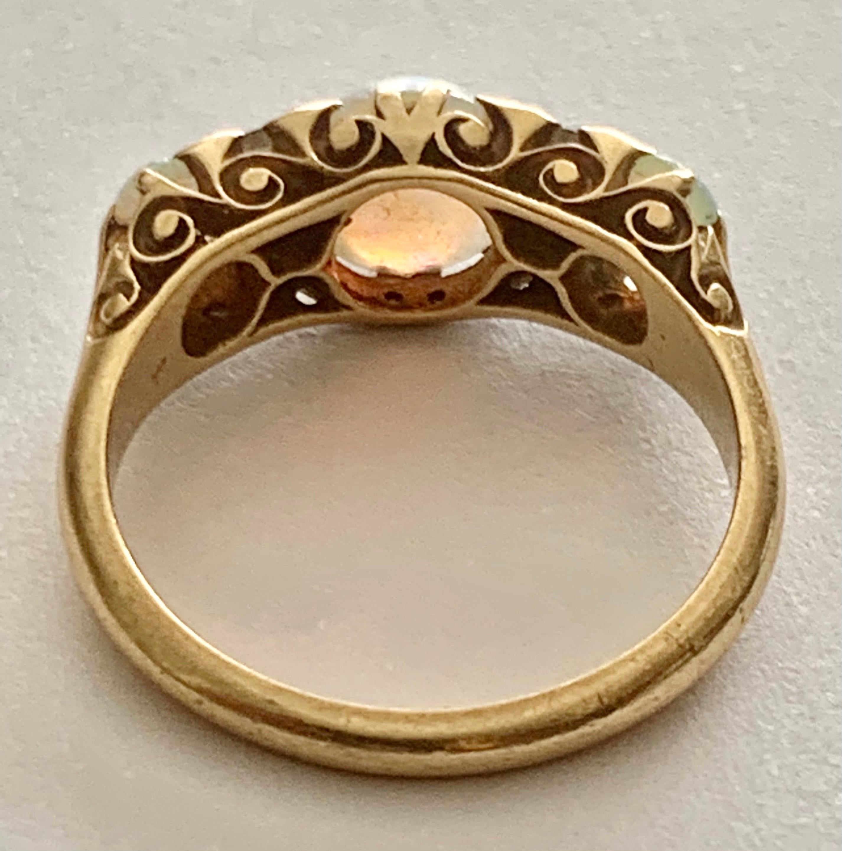 Antique Victorian Opal Diamond Trilogy Ring 18ct Gold, Circa 1900 7