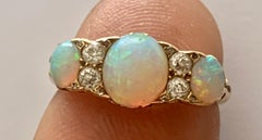 Antique Victorian Opal Diamond Trilogy Ring 18ct Gold, Circa 1900