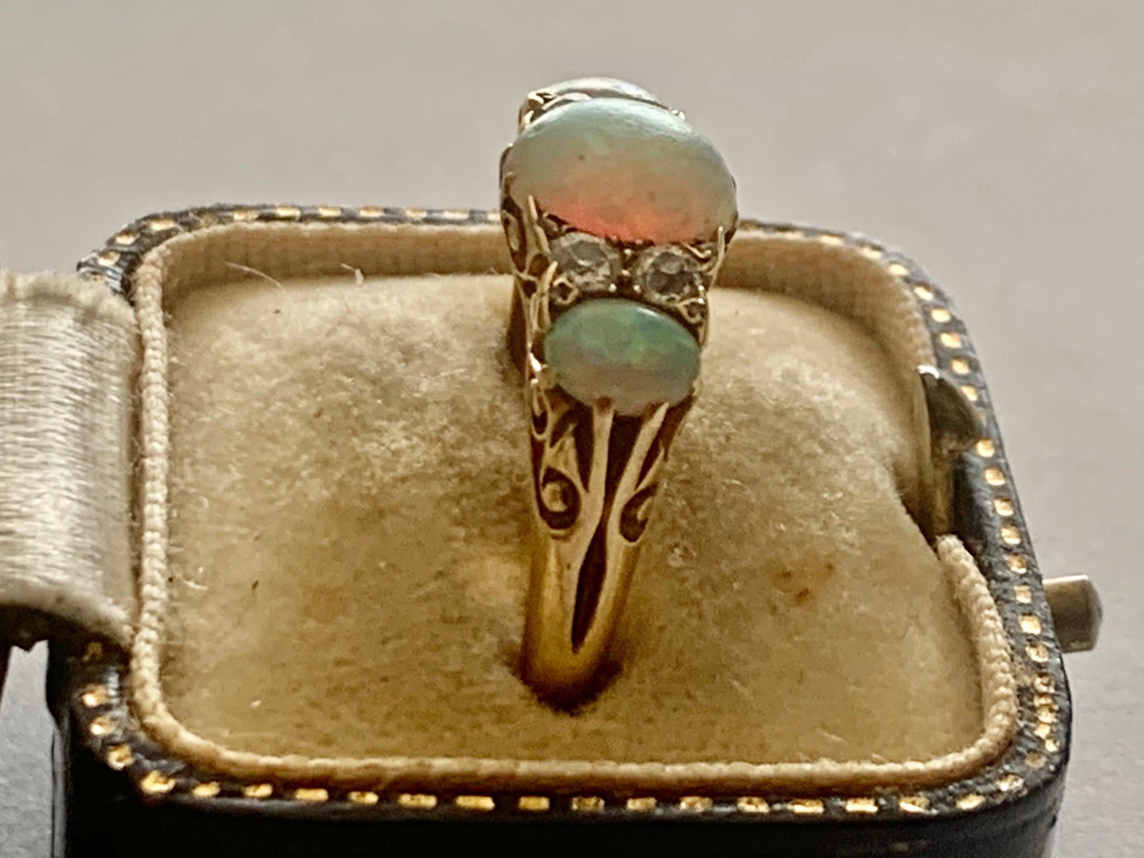 Antique Cushion Cut Antique Victorian Opal Diamond Trilogy Ring 18ct Gold, Circa 1900