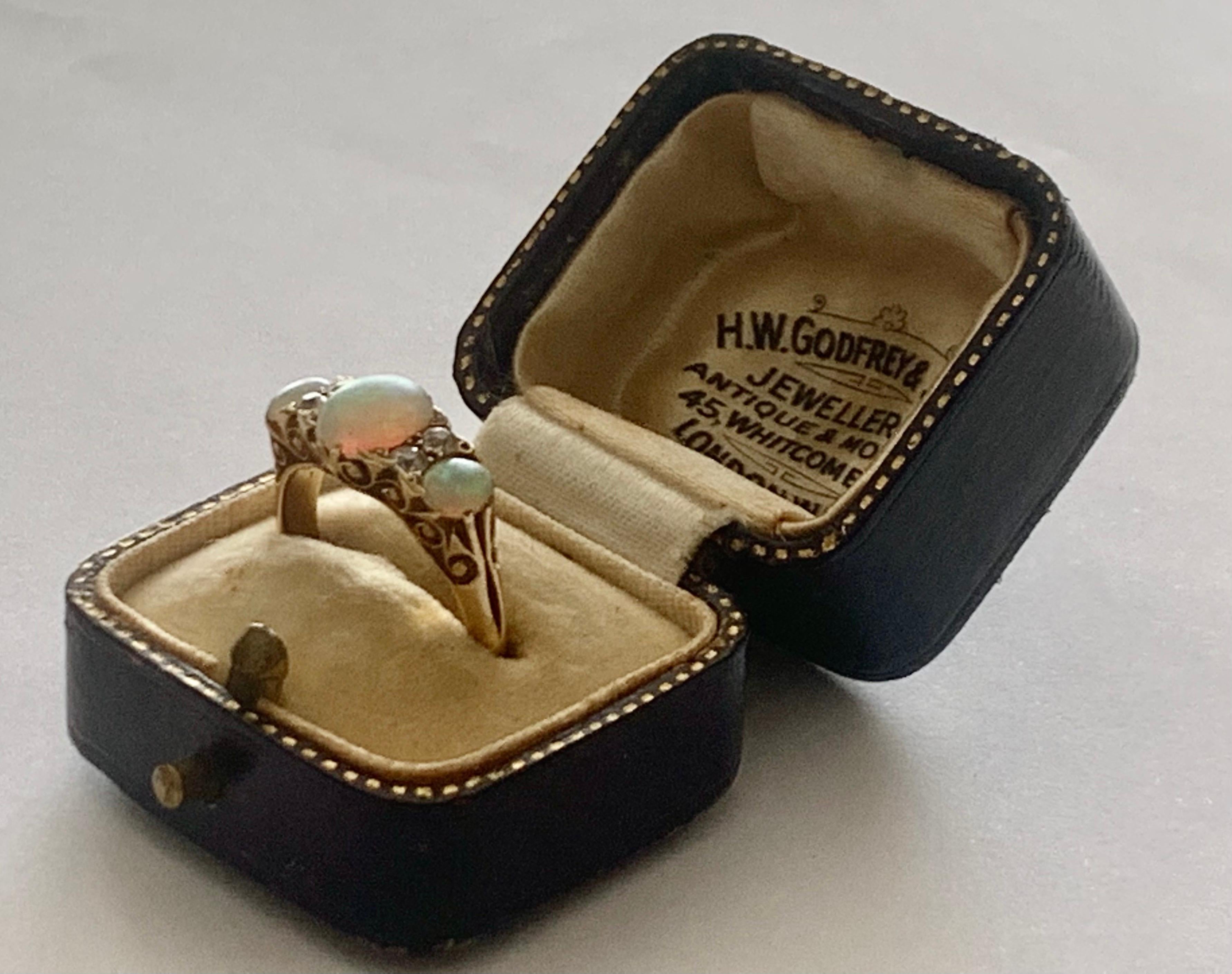Antique Victorian Opal Diamond Trilogy Ring 18ct Gold, Circa 1900 1