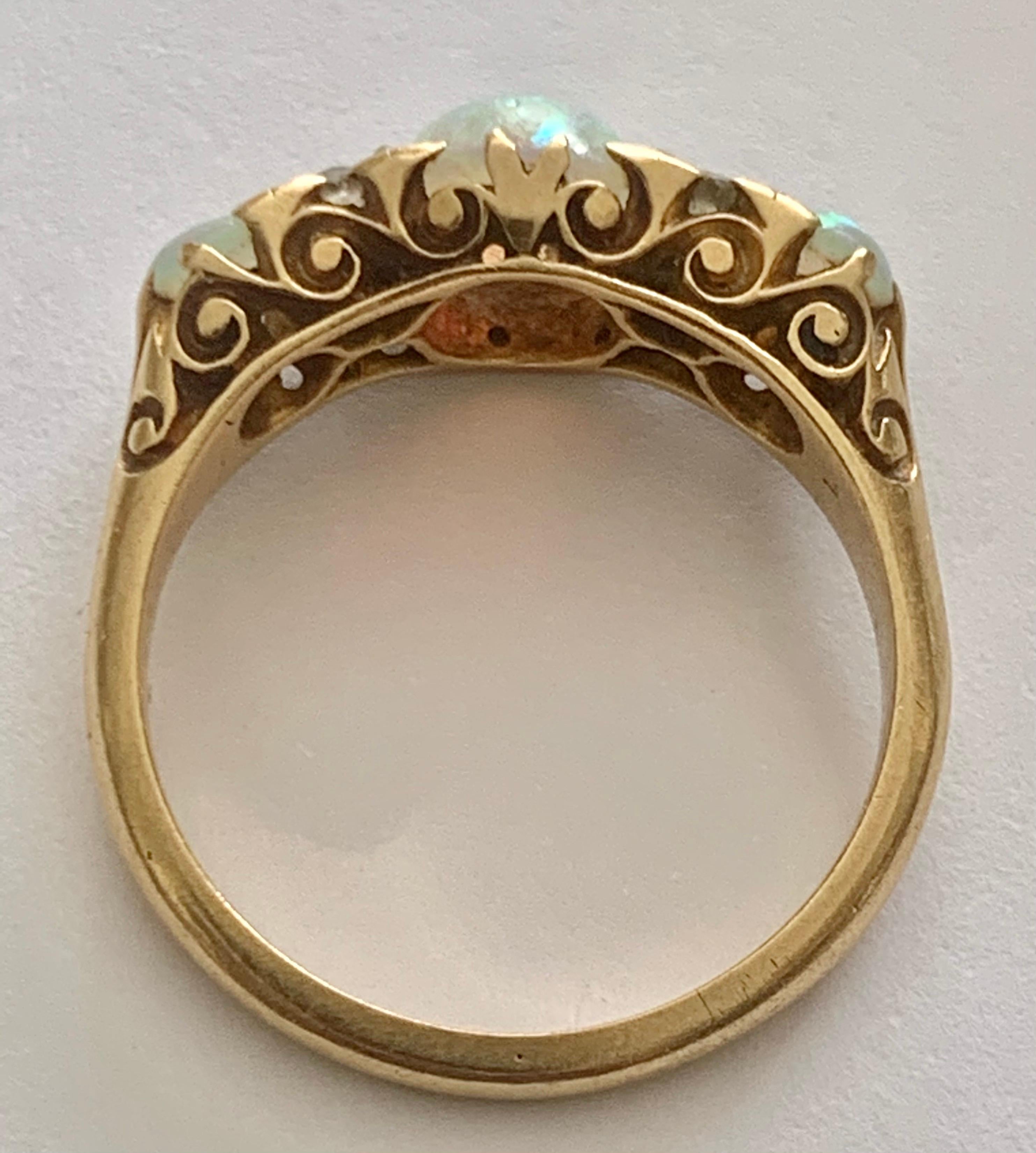 Antique Victorian Opal Diamond Trilogy Ring 18ct Gold, Circa 1900 3