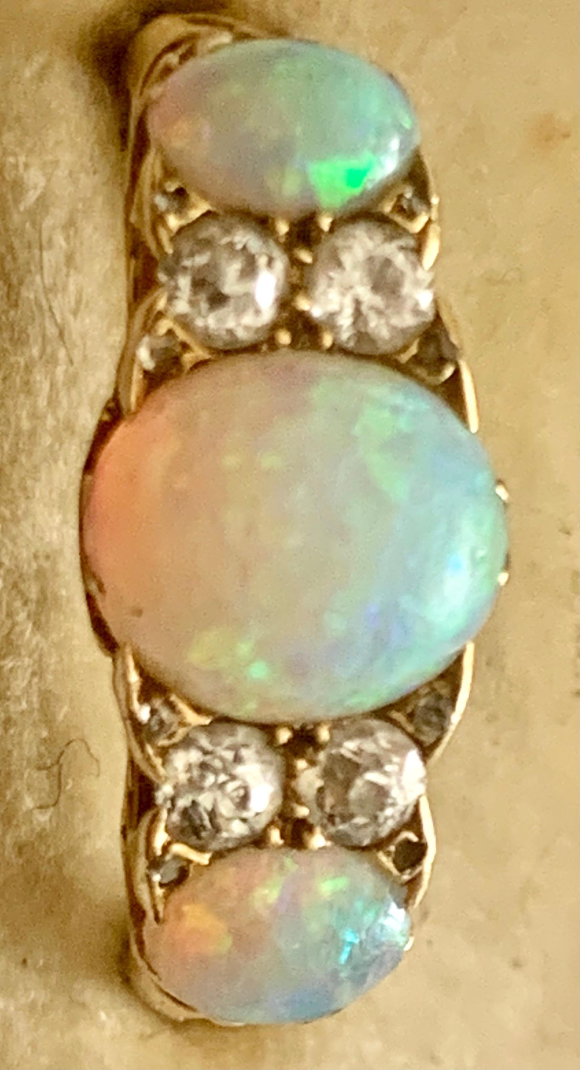 Antique Victorian Opal Diamond Trilogy Ring 18ct Gold, Circa 1900 4