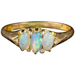 Antique Victorian Opal Diamond Trilogy Ring 18 Carat Gold, circa 1900