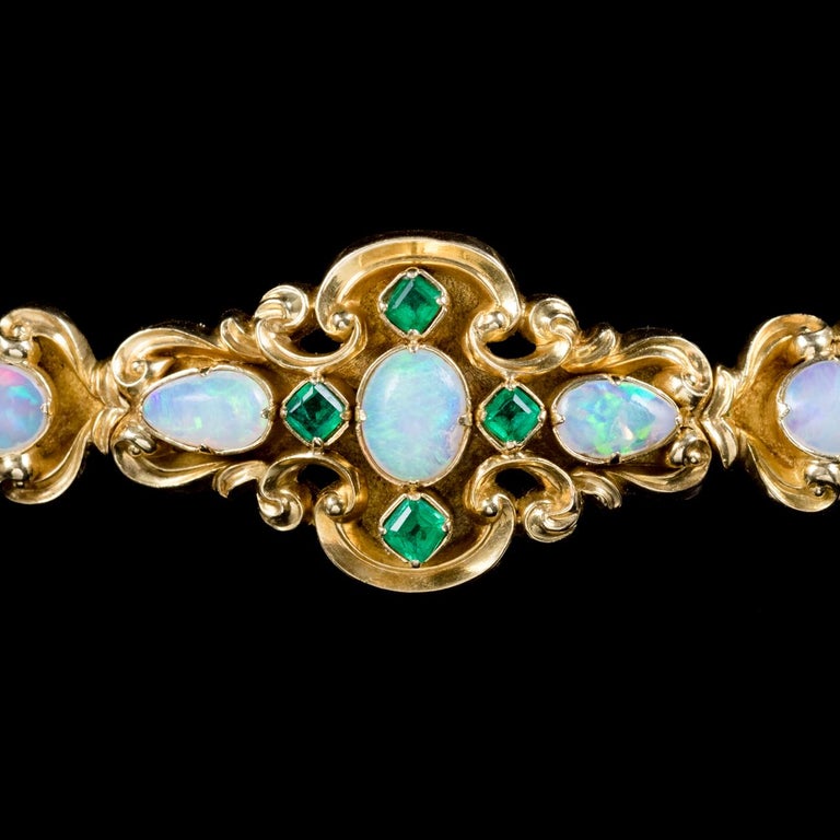 Antique Victorian Opal Emerald Bracelet 18 Carat Gold, circa 1860 at 1stDibs