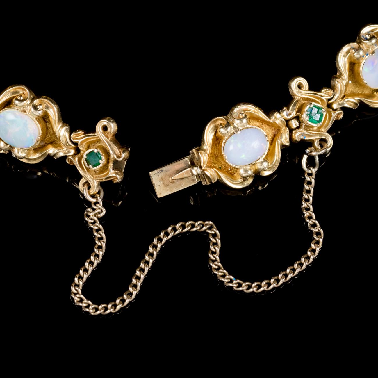 Antique Victorian Opal Emerald Bracelet 18 Carat Gold, circa 1860 2