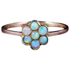 Antique Victorian Opal Flower Ring 9 Carat Gold, circa 1900
