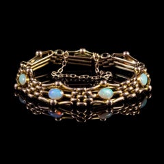 Antique Victorian Opal Gate Bracelet 9 Carat Yellow Gold, circa 1890