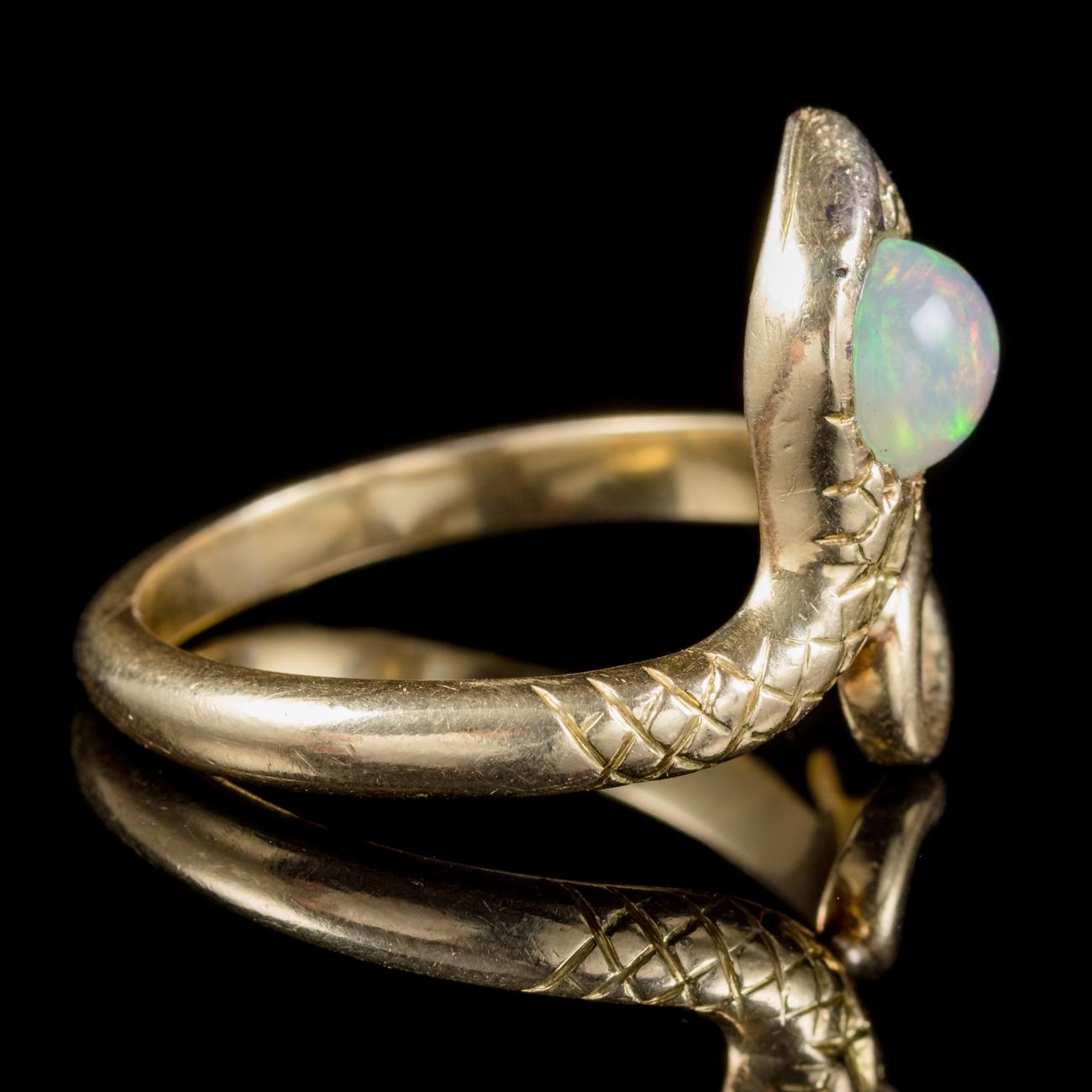 Women's Antique Victorian Opal Snake Ring 18 Carat Gold, circa 1900