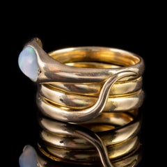 Antique Victorian Opal Snake Ring 18 Carat Gold Emerald Eyes Dated 1872