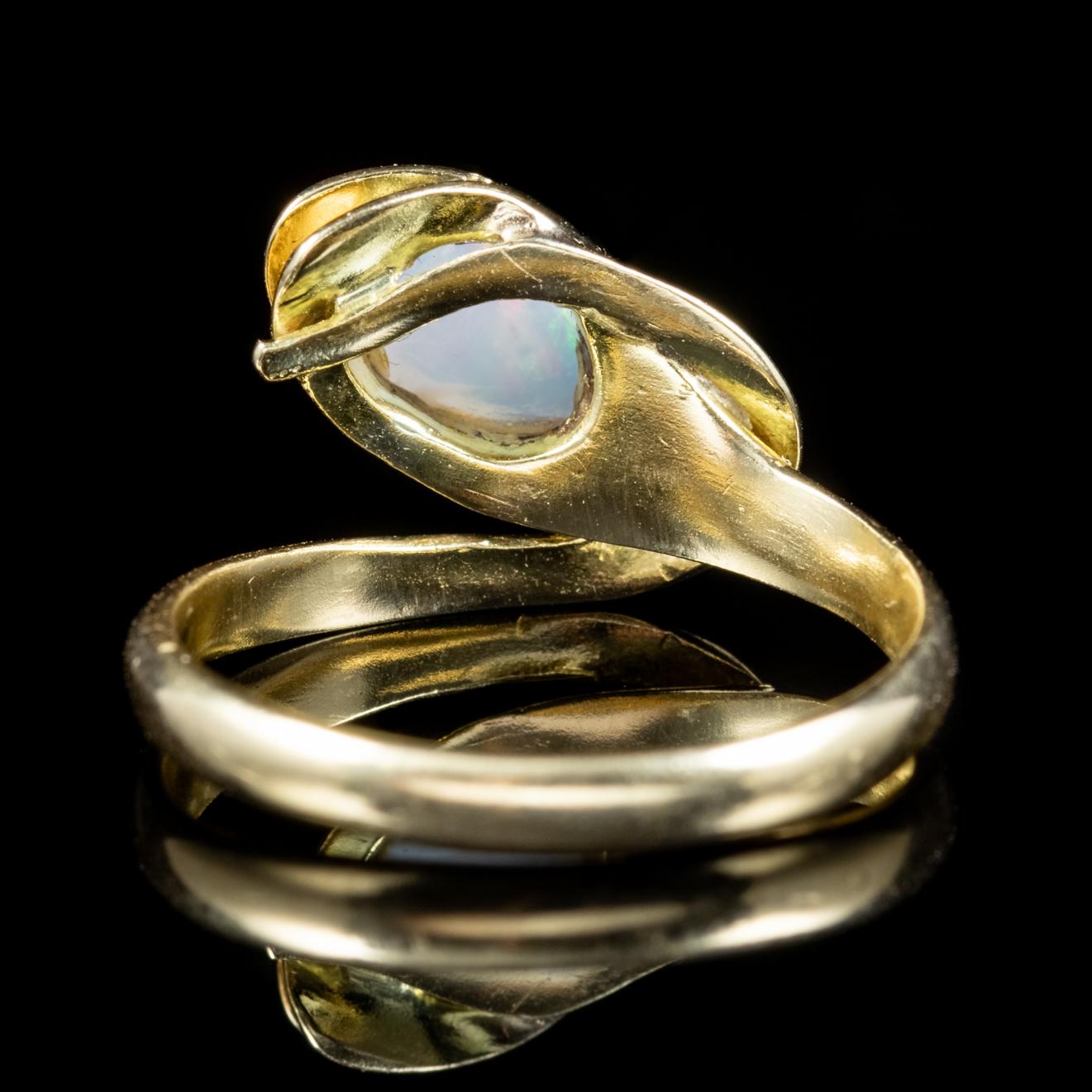 Antique Victorian Opal Snake Ring 18 Carat Gold Ruby Eyes, circa 1900 In Good Condition In Lancaster, Lancashire