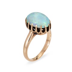 Antique Victorian Opal Solitaire Ring Sz 6.75 14k Yellow Gold Vintage Jewelry