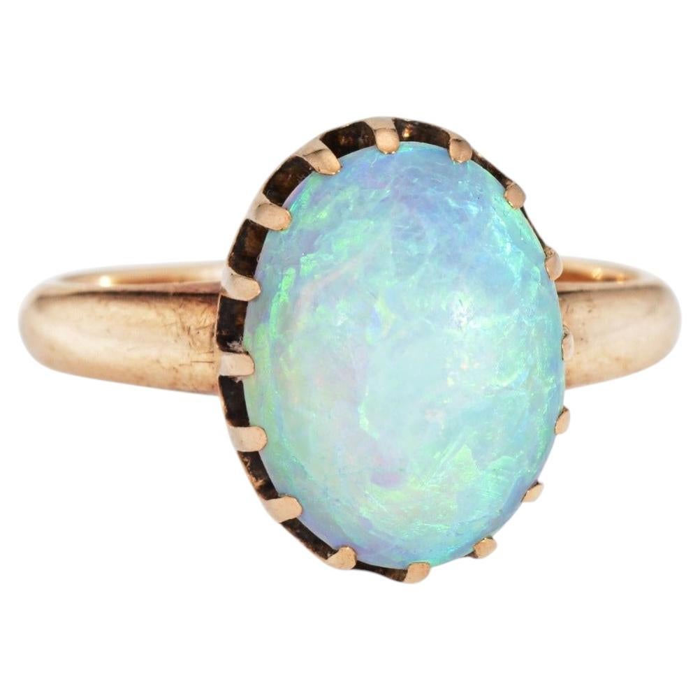 Antike viktorianische Opal Solitär-Ring Sz 6,75 14k Gelbgold Vintage Schmuck