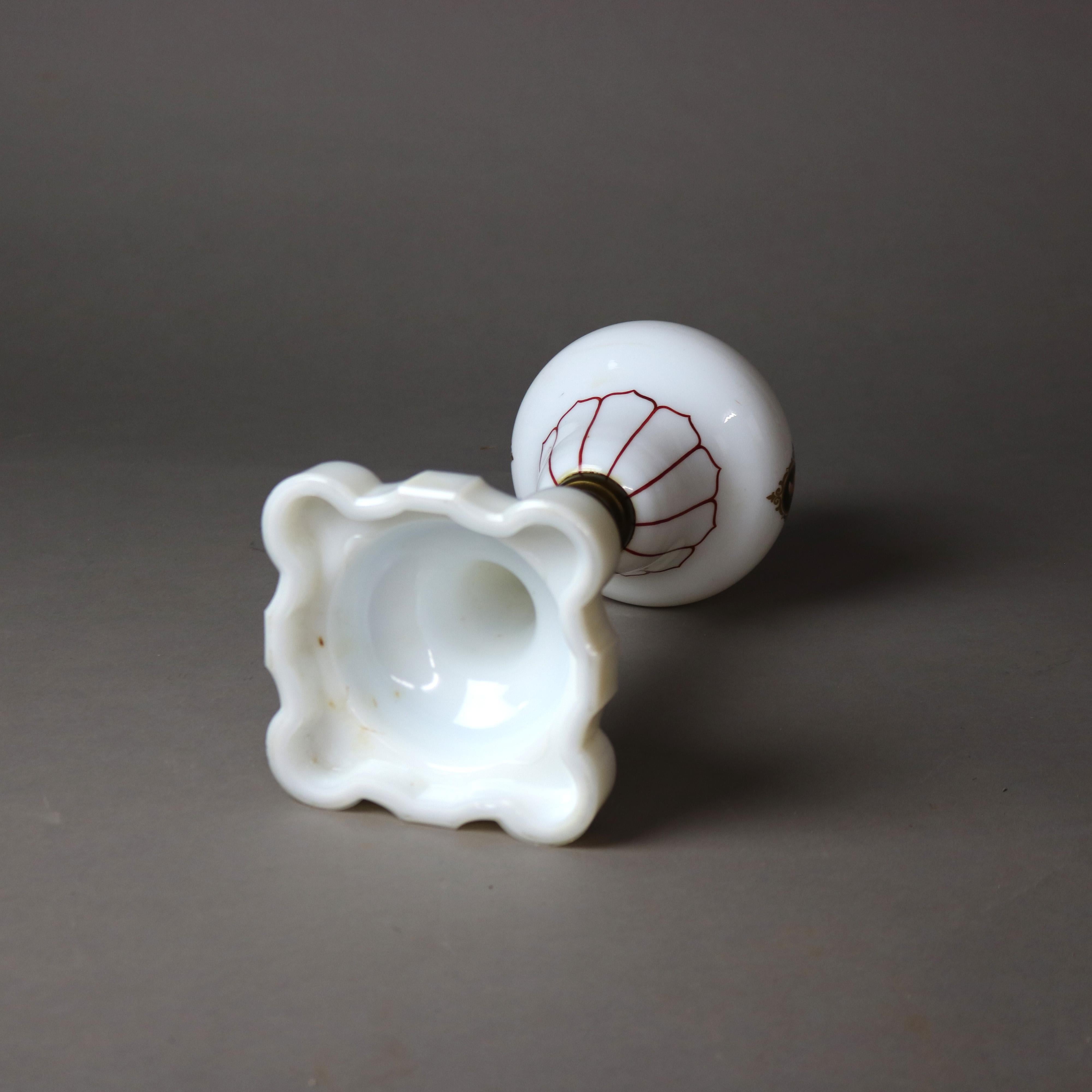 Antique Victorian Opaline Glass & Brass Figural Portrait Oil Lamp C1890 5