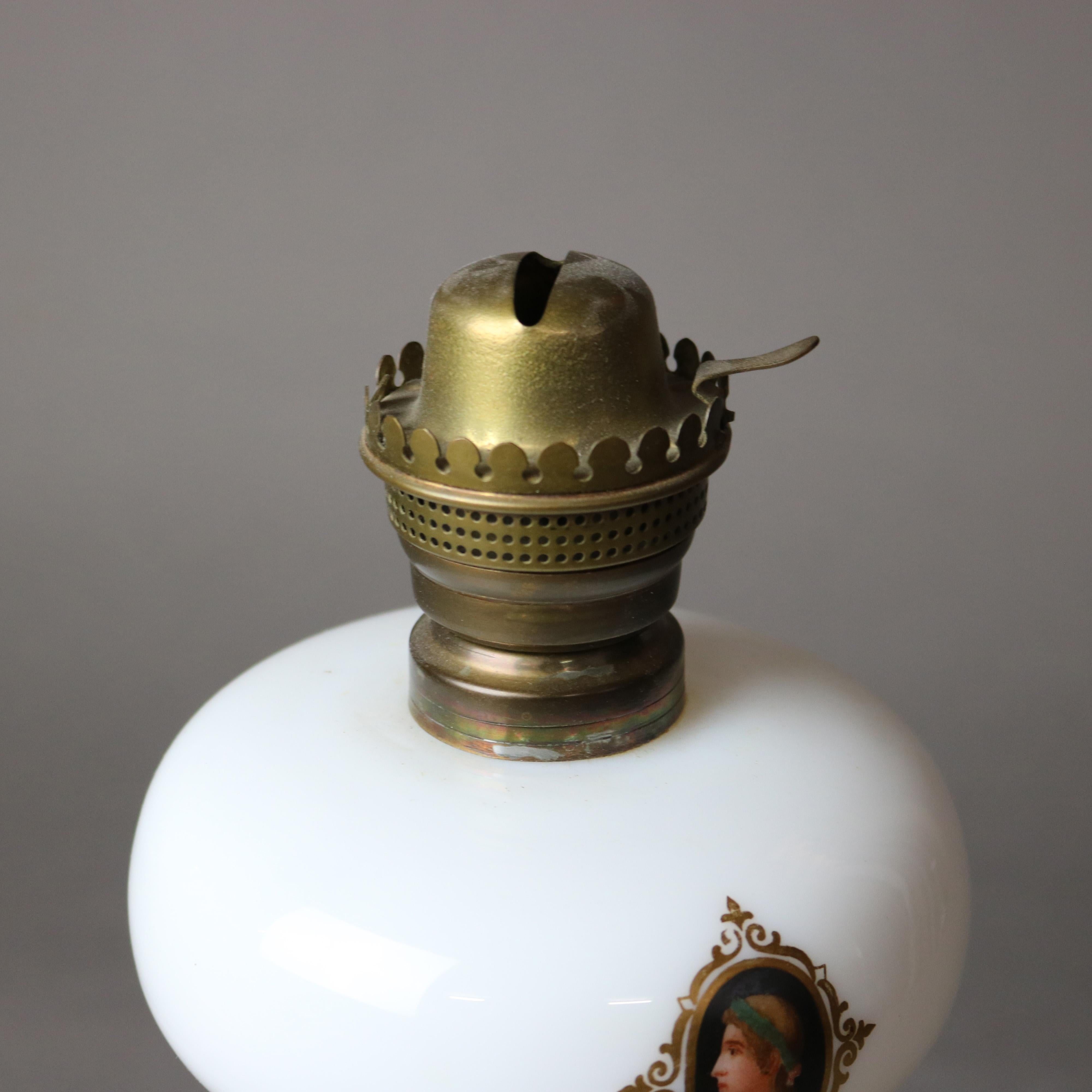 Antique Victorian Opaline Glass & Brass Figural Portrait Oil Lamp C1890 6