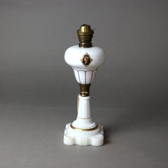 Antique Victorian Opaline Glass & Brass Figural Portrait Oil Lamp C1890