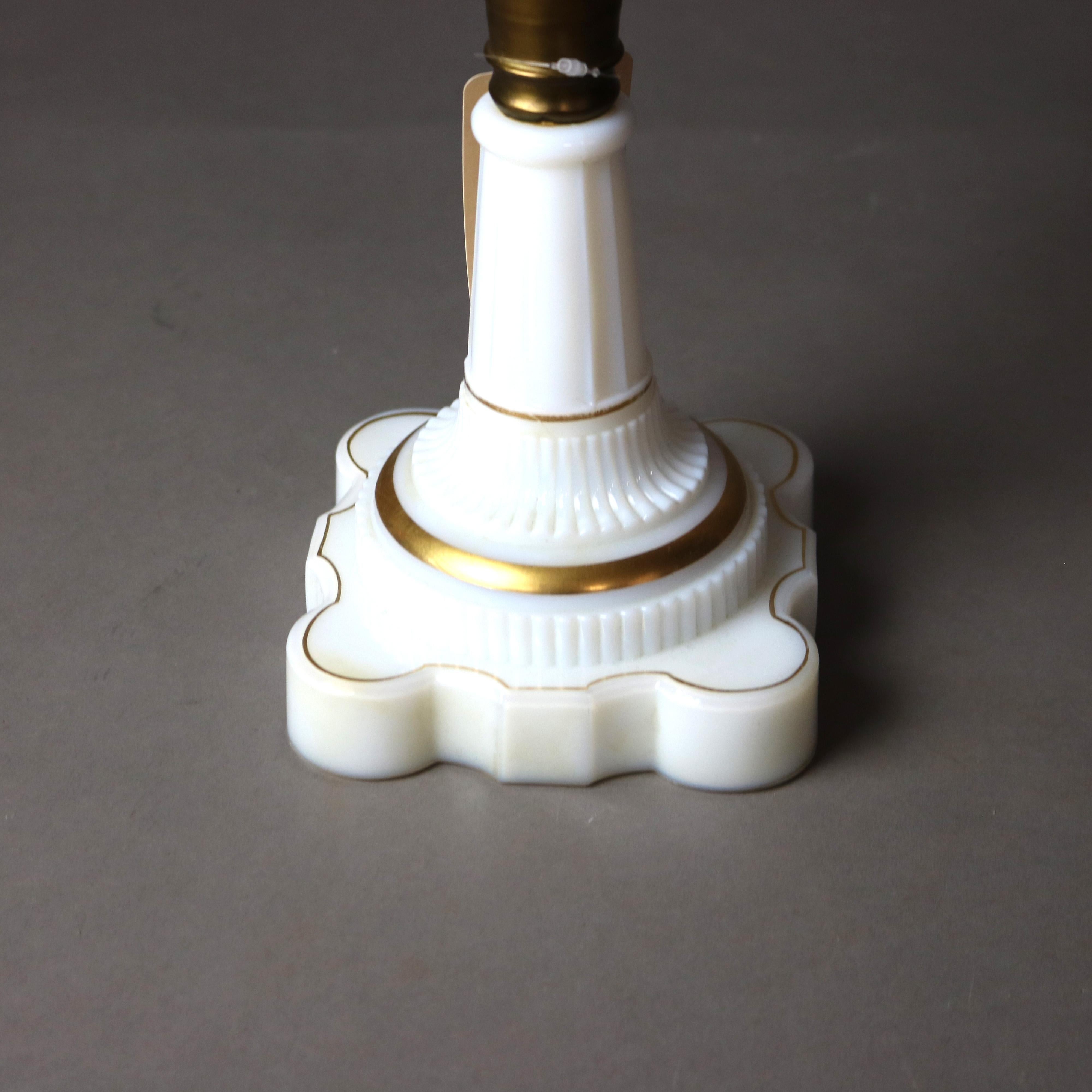 Antique Victorian Opaline Glass & Brass Figural Portrait Oil Lamp C1890 In Good Condition In Big Flats, NY