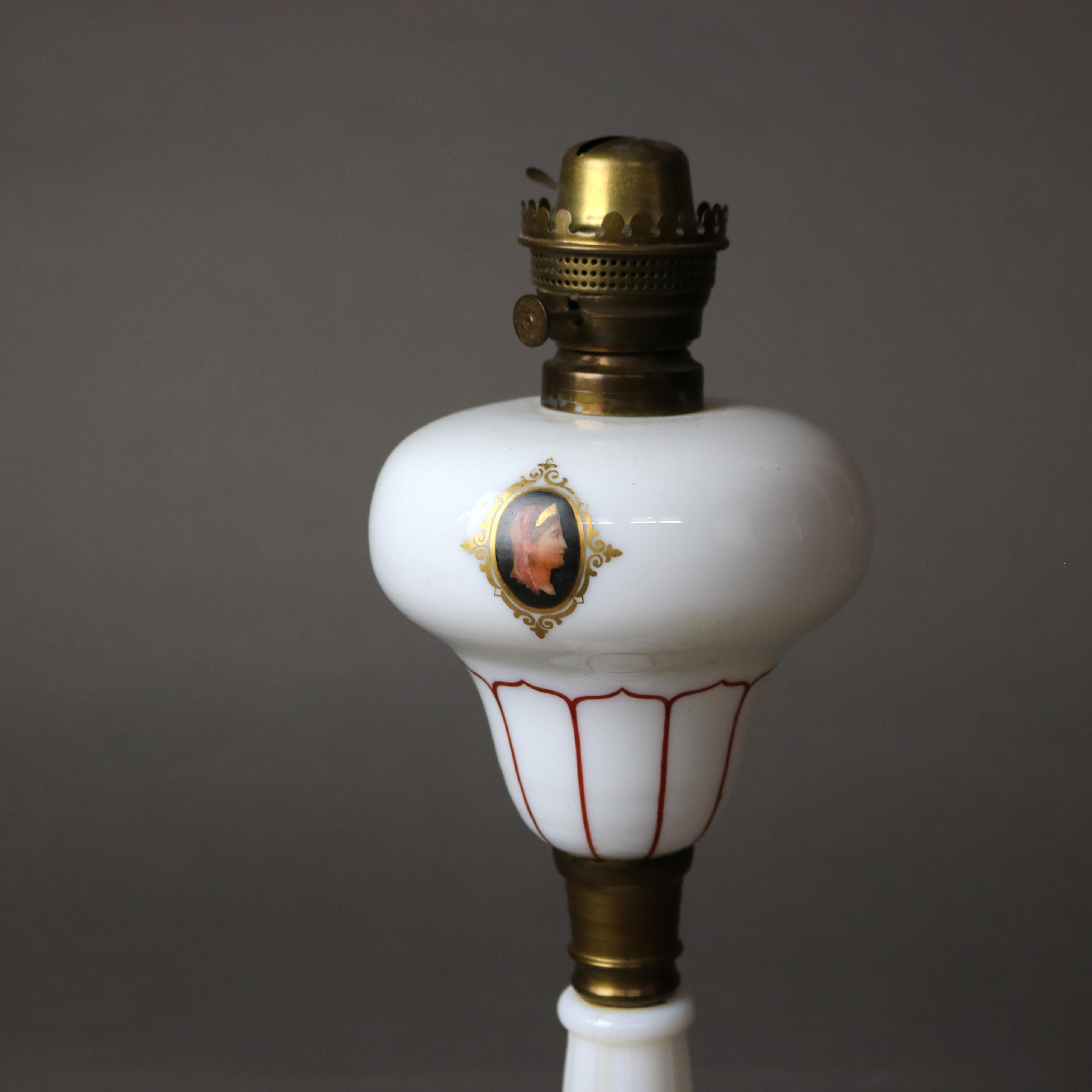 Antique Victorian Opaline Glass & Brass Figural Portrait Oil Lamp C1890 3