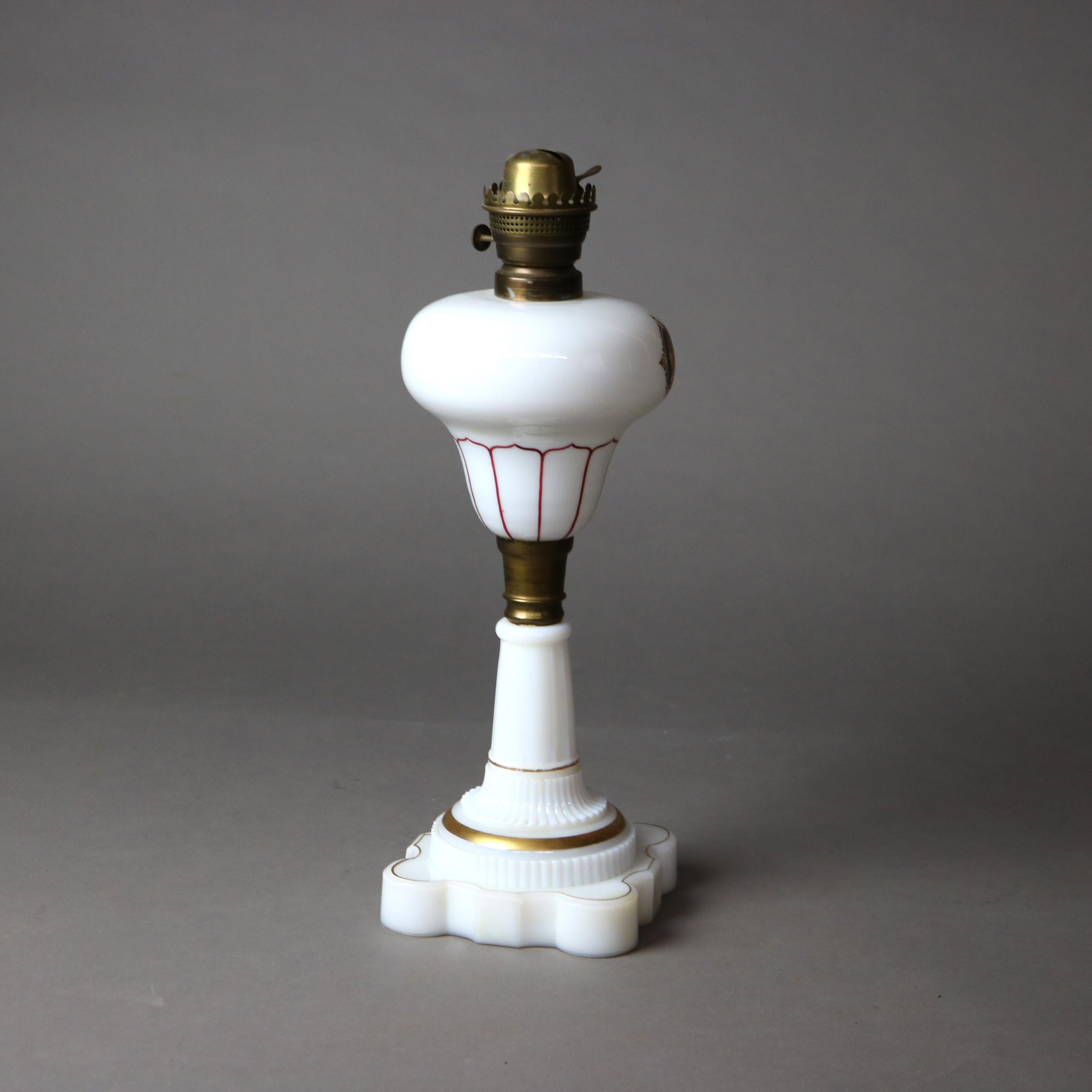 Antique Victorian Opaline Glass & Brass Figural Portrait Oil Lamp C1890 4