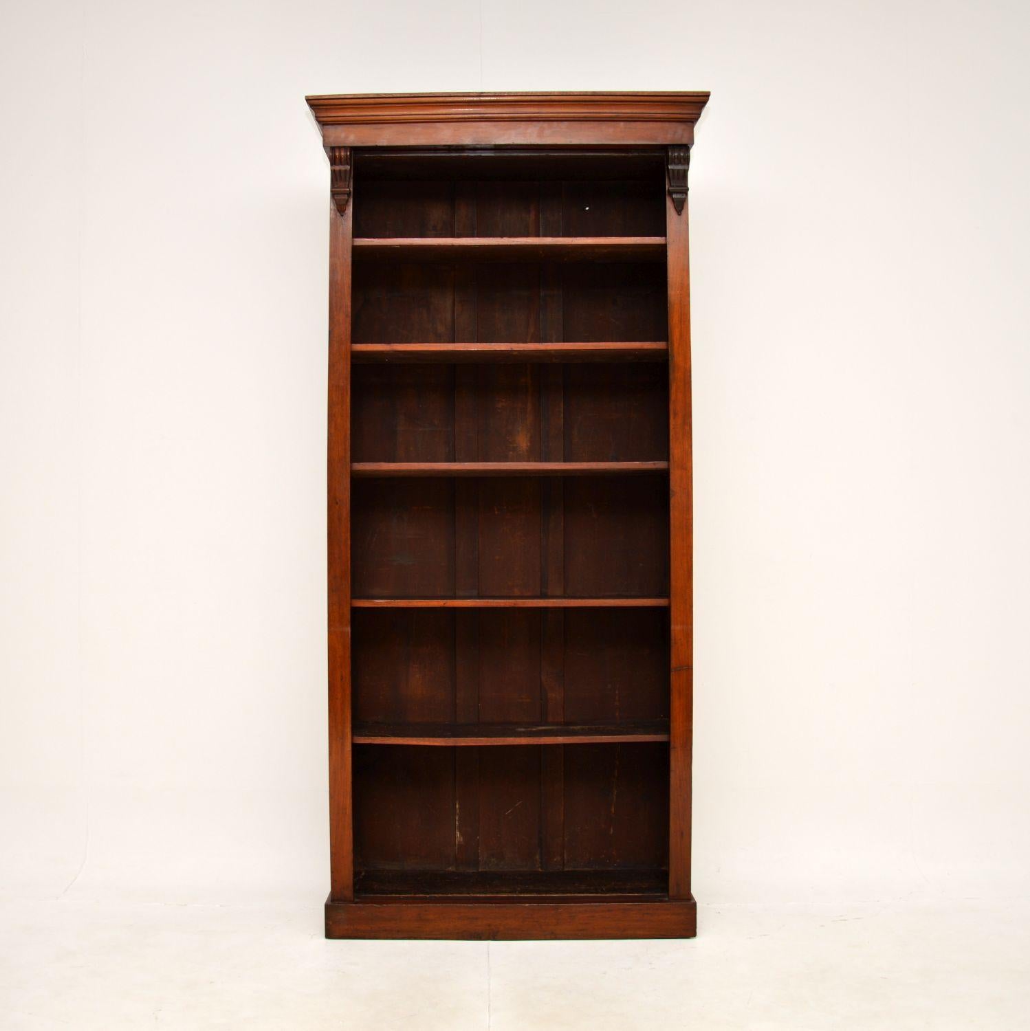 A smart and very useful antique Victorian open bookcase. This was made in England, it dates from around the 1860-1880 period.

It is a great size, very tall and slim, with lots of storage space. There are five adjustable shelves, this sits on a