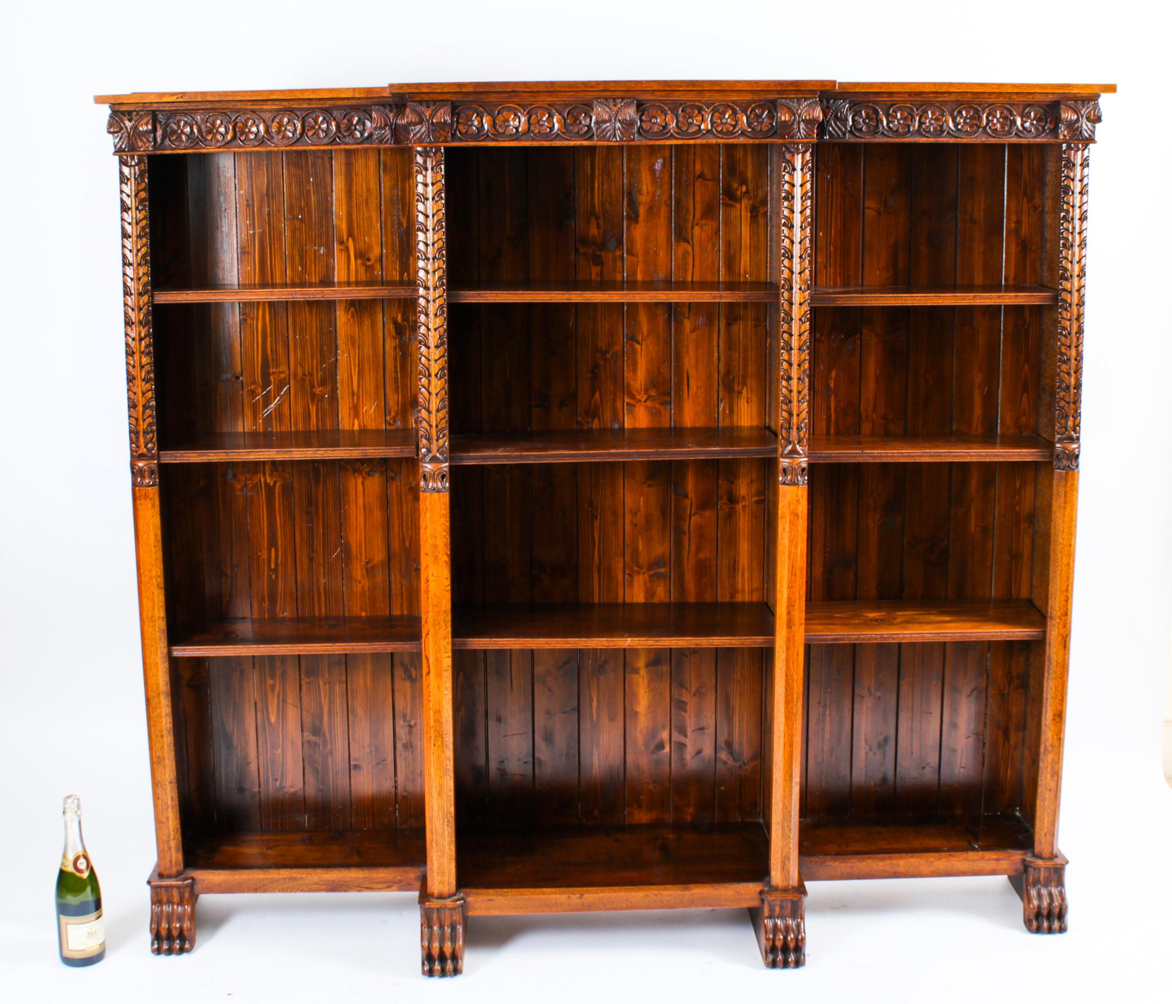 Antique Victorian Open Breakfront Open Bookcase, 19th Century For Sale 9