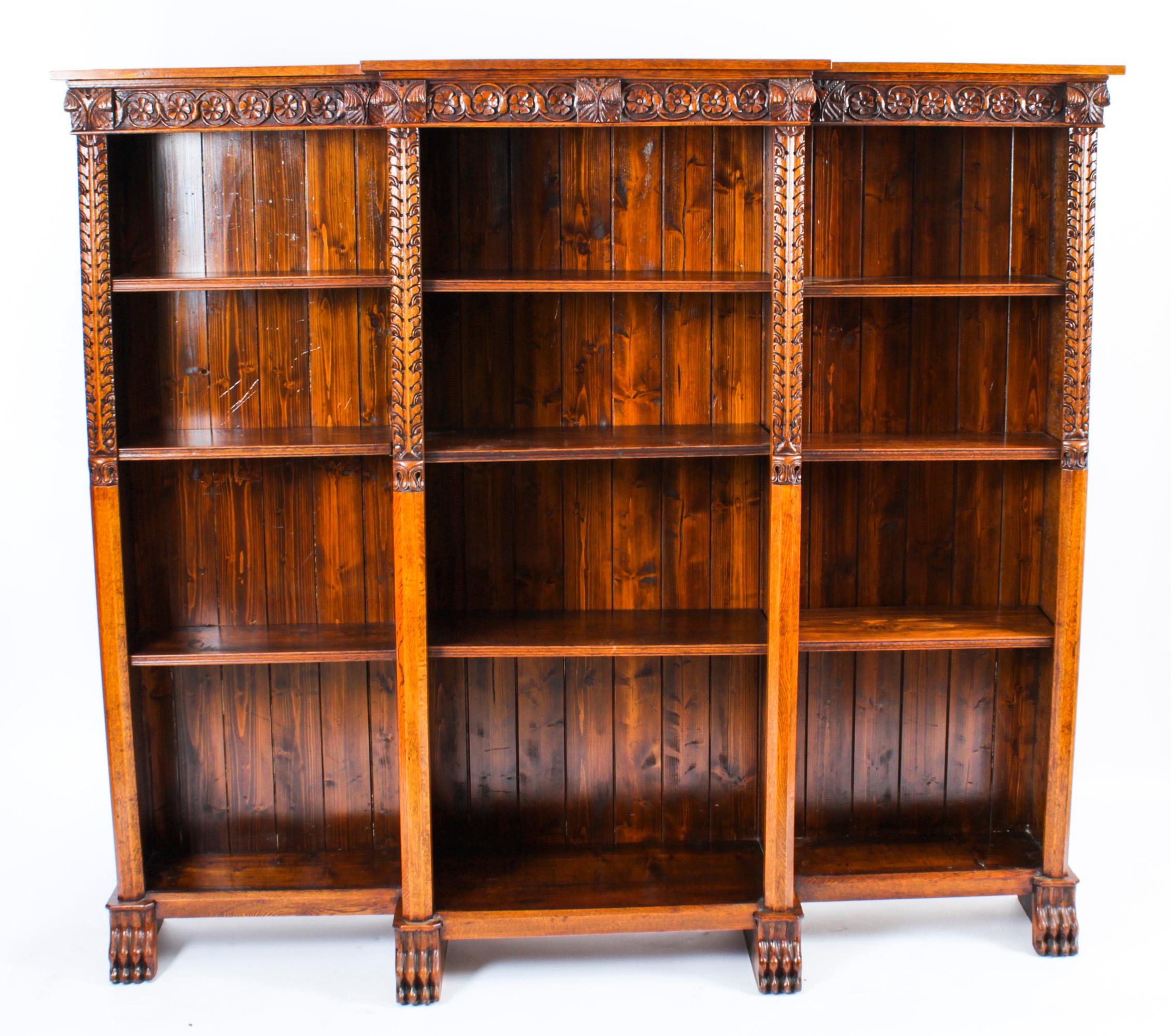 Antique Victorian Open Breakfront Open Bookcase 19th Century For Sale 10