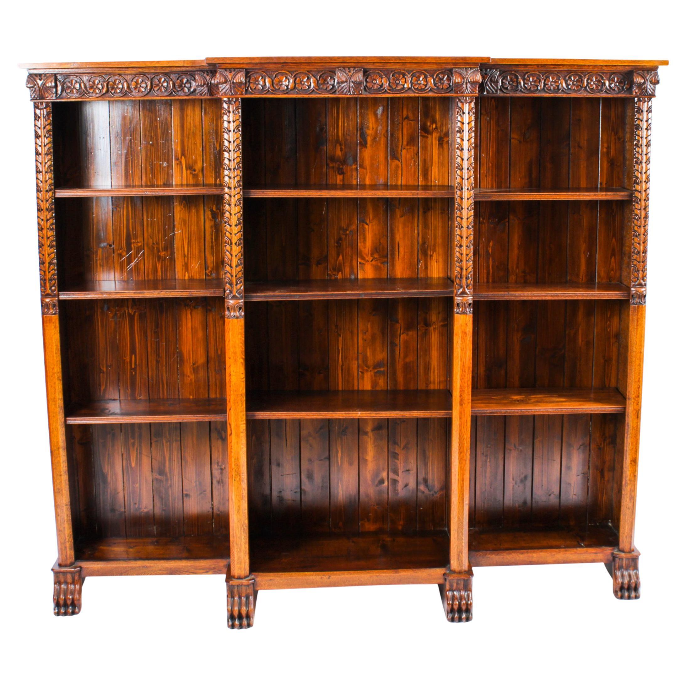 Antique Victorian Open Breakfront Open Bookcase, 19th Century For Sale