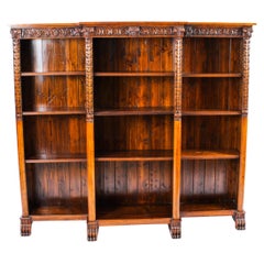 Antique Victorian Open Breakfront Open Bookcase, 19th Century