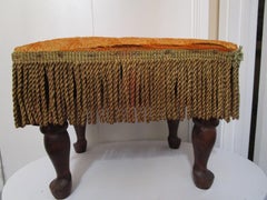 Antique Victorian or Edwardian Style Sturdy Hardwood Footstool with Fringe