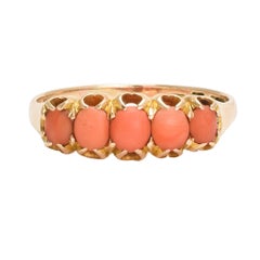 Antique Victorian Orange Coral Five-Stone Ring