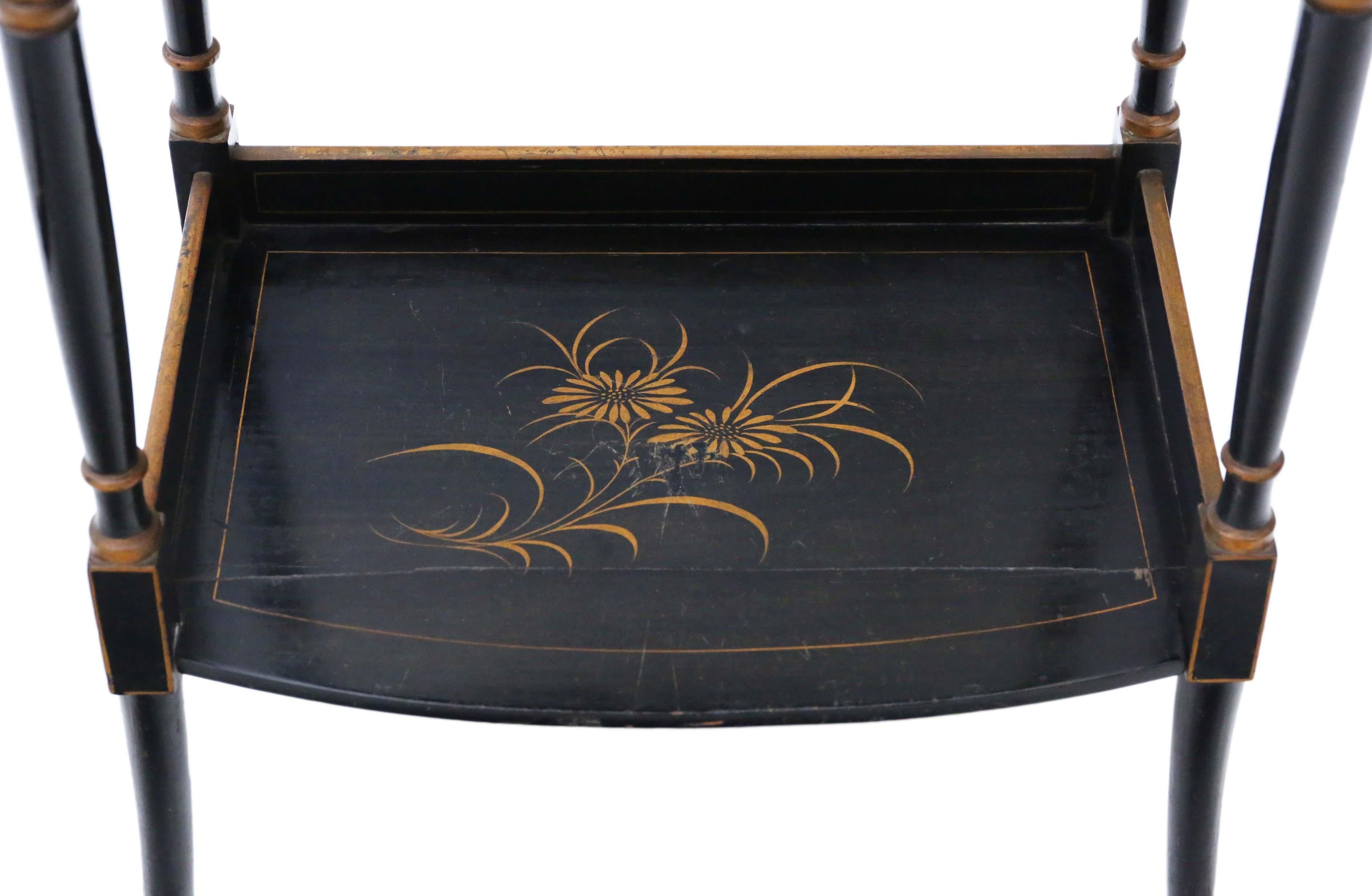 Antique Victorian Oriental Chinoiserie Nest of Decorated Black Lacquer Tables 4