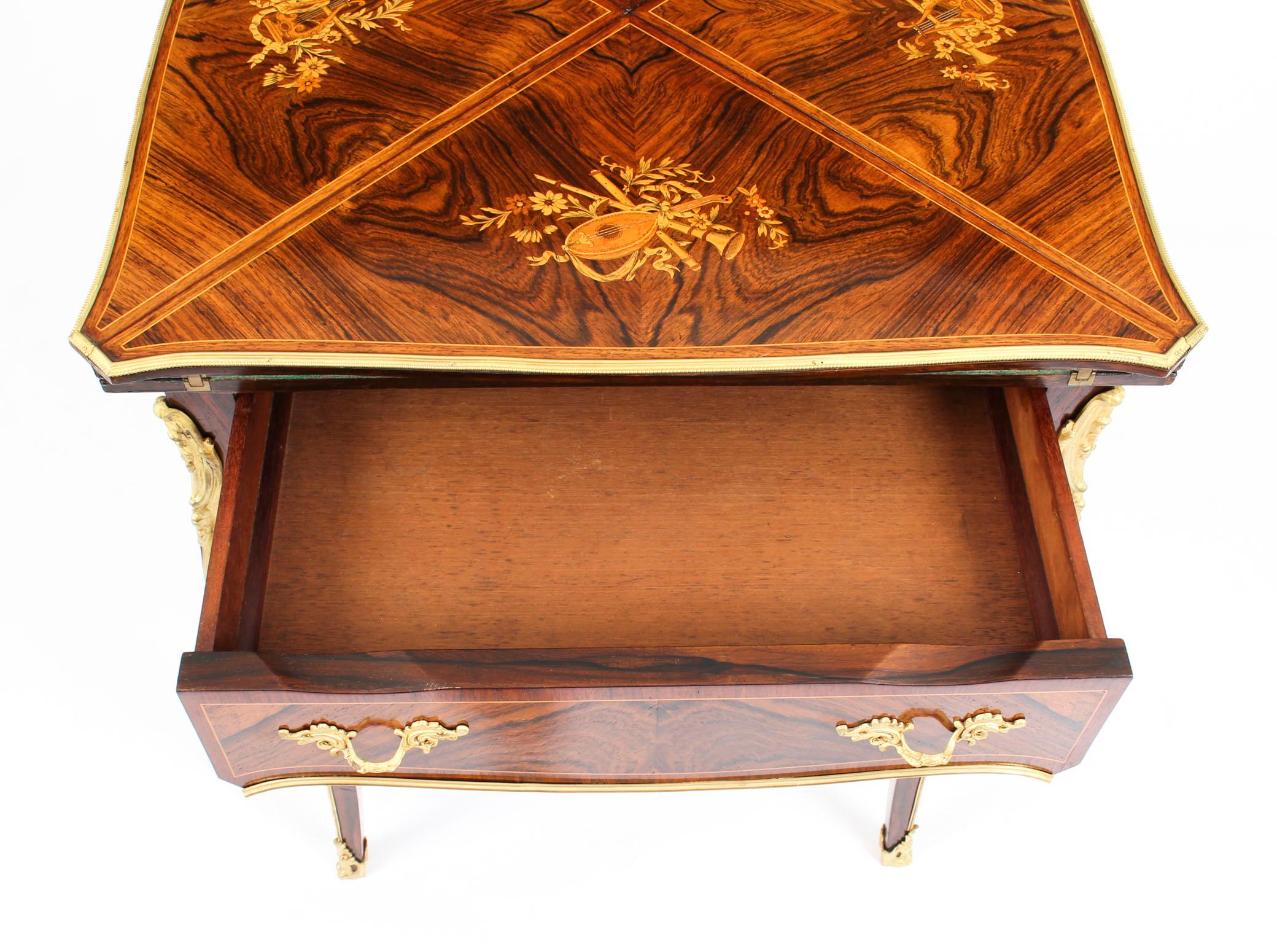 Antique Victorian Ormolu Mounted Marquetry Envelope Card Table 19th Century For Sale 3