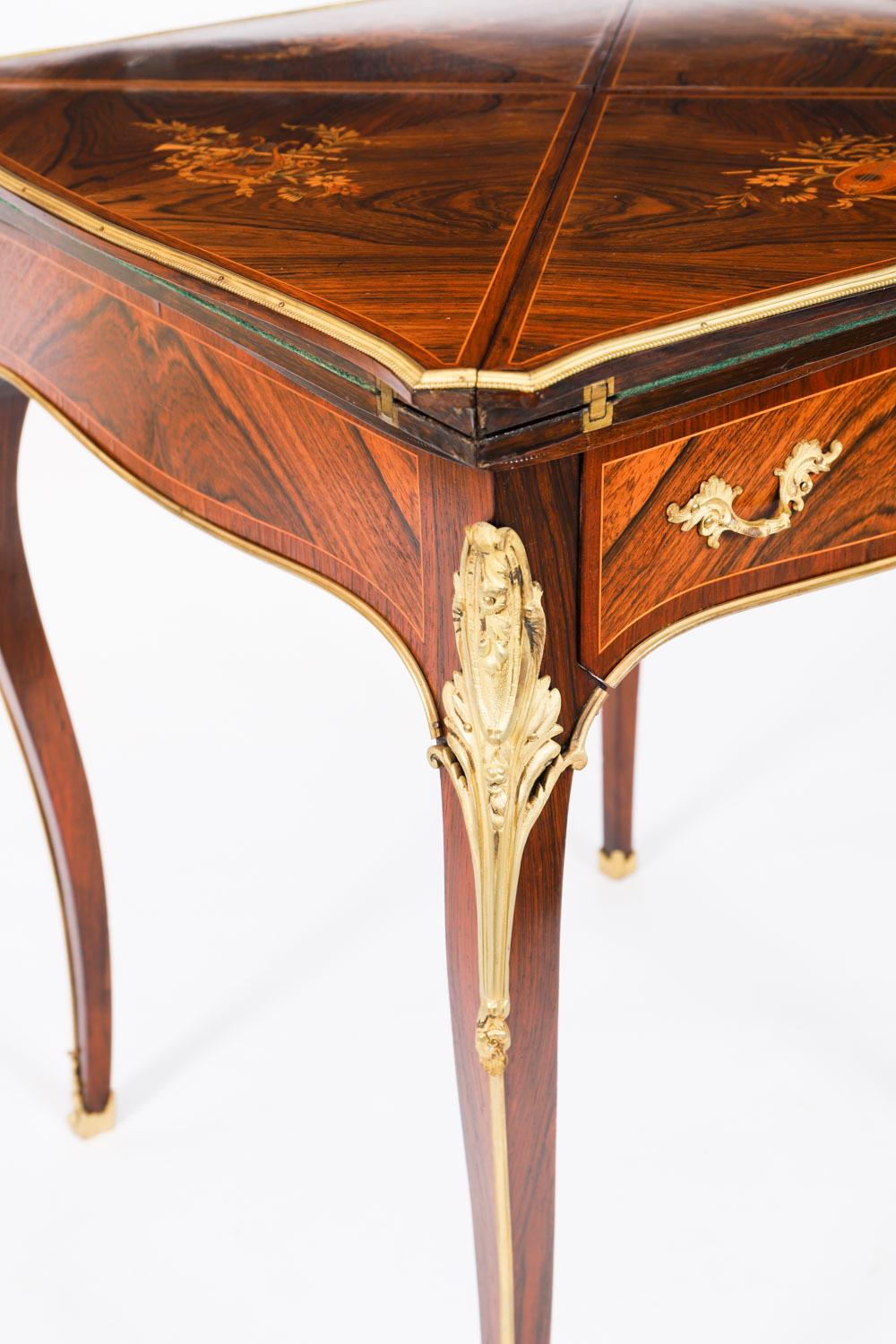 Antique Victorian Ormolu Mounted Marquetry Envelope Card Table 19th Century en vente 5