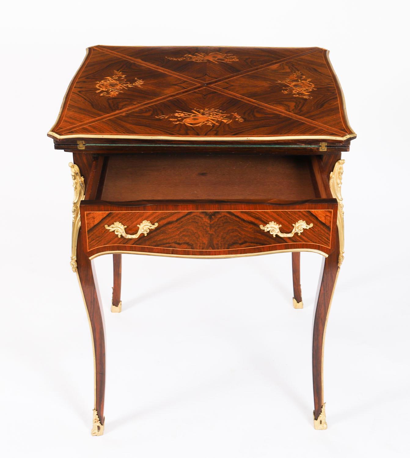 Antique Victorian Ormolu Mounted Marquetry Envelope Card Table 19th Century en vente 9