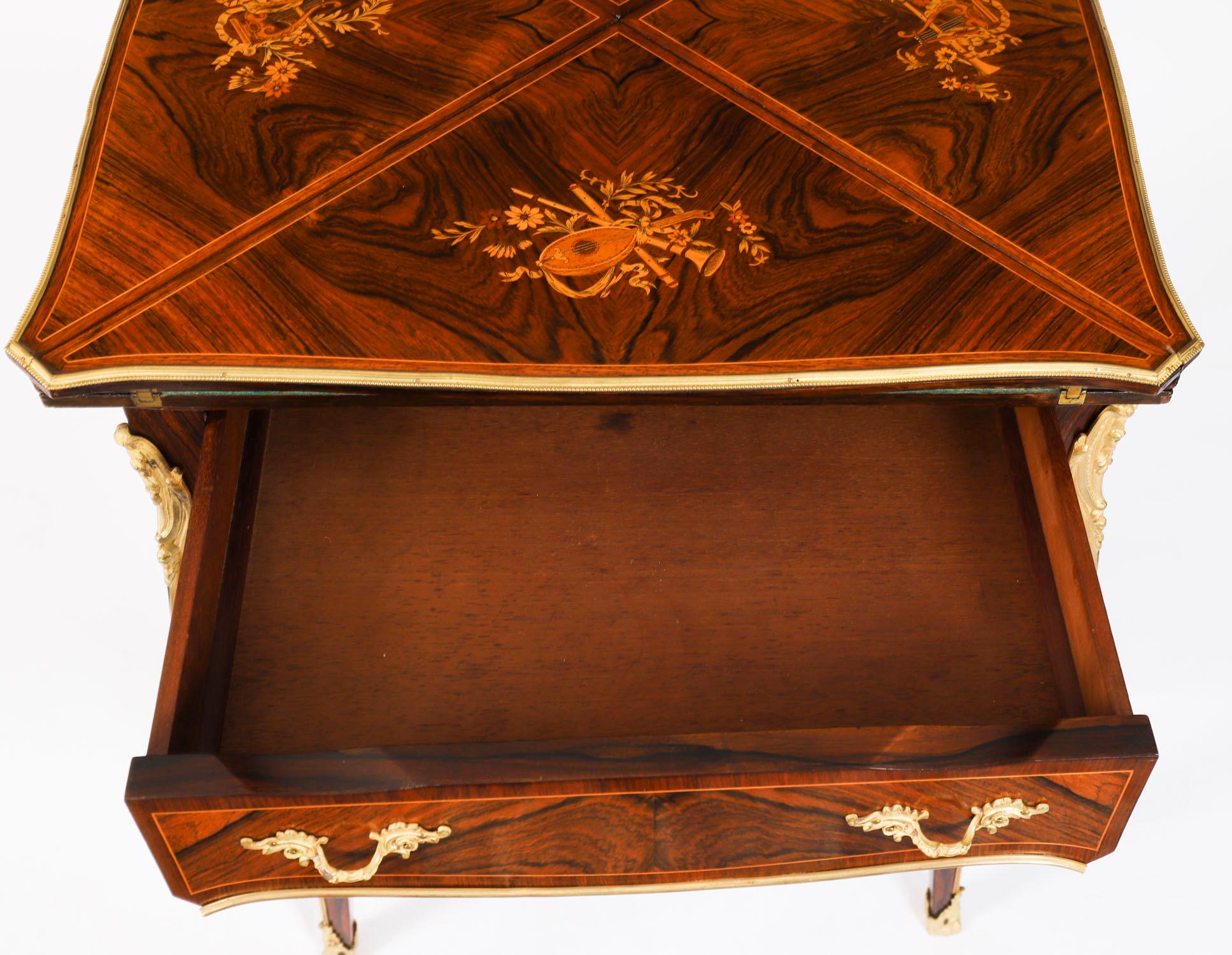 Antique Victorian Ormolu Mounted Marquetry Envelope Card Table 19th Century en vente 10