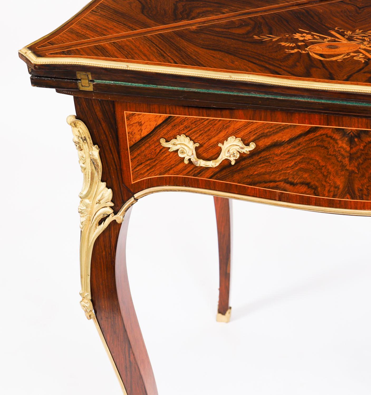 Antique Victorian Ormolu Mounted Marquetry Envelope Card Table 19th Century en vente 11
